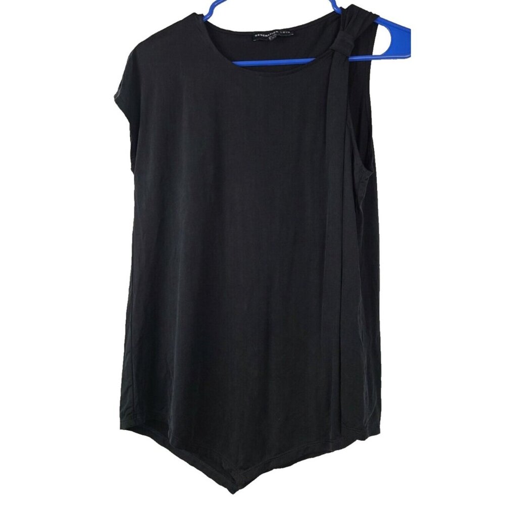 Generation Love Womens Top Small Black One Shoulder Angled Hem Casual Minimalist